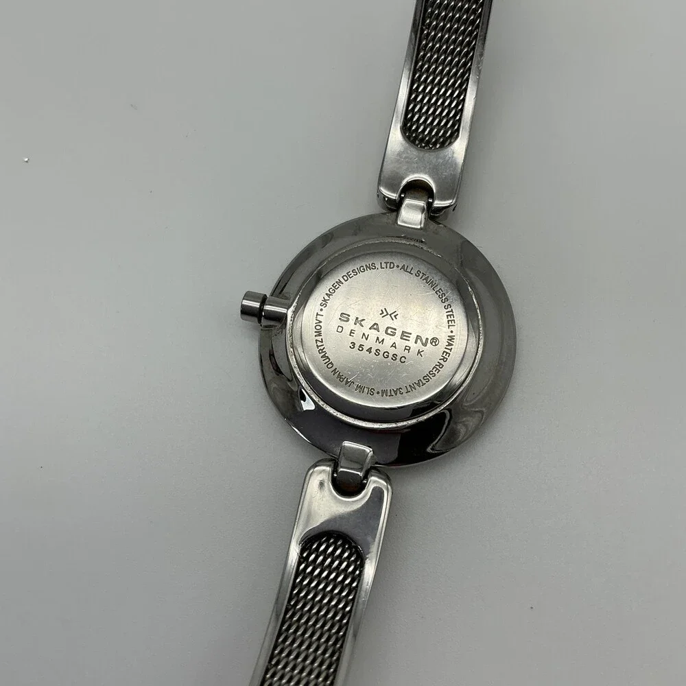 Skagen 354SGSC Womens Watch Silver Dial Stainless Mesh Bracelet New Battery 7.5